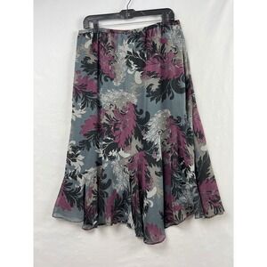 Krazy Kat Midi Skirt Womens Medium Gray Floral Flowy boho Tiered Chiffon